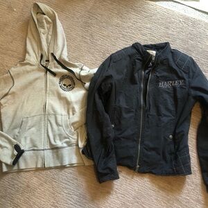 Harley jacket & hoody with large skull embroidered on back, adult small kids lar